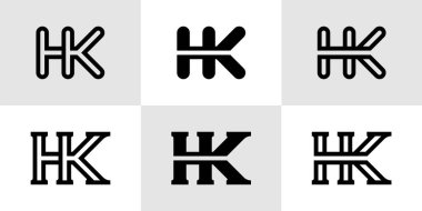 HK Monogram Logo Seti Harfleri, HK veya KH baş harfleri ile iş için uygun