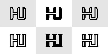 Harfler HU Monogram Logosu Seti, HU veya UH harfleri ile iş yapmak için uygun