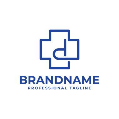 D harfi tıbbi haç küçük harf logosu, tıbbi haçla ilgili işler için uygun veya D harfli eczane.