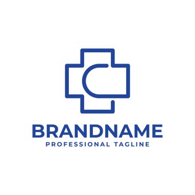 C harfi tıbbi haç küçük harf logosu, tıbbi haç veya eczane için uygun.