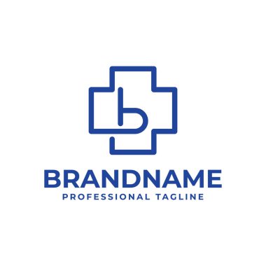 B harfi tıbbi haç küçük harf logosu, tıbbi haçla ilgili işler için uygun veya B harfli eczane.