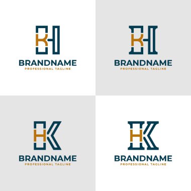 Zarif Harfler HK ve KH Monogram Logosu, KH veya HK baş harfleri ile iş yapmak için uygun