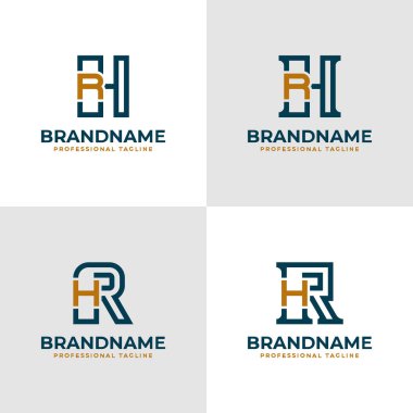 Zarif Harfler HR ve RH Monogram Logosu, RH veya HR baş harfleri ile iş için uygun