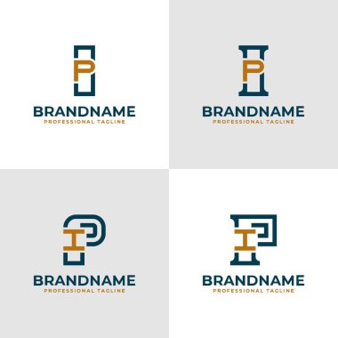 Zarif Harfler IP ve PI Monogram Logosu, IP veya PI baş harfleri ile iş yapmak için uygun