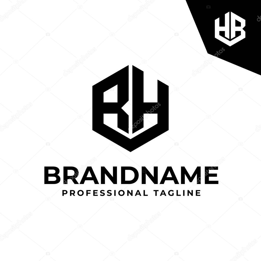 Letters RH HR BH HB Hexagon Logo, suitable for any business with RH HR BH HB initials