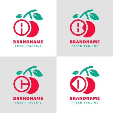 A B C D harfleri kiraz logosu seti, tazeliği, canlılığı ve doğayı simgeler.