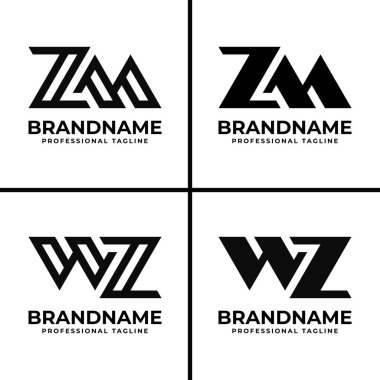 MZ, ZM, ZW veya WZ baş harfleri ile iş yapmak için ZM veya WZ Monogram Logo Set
