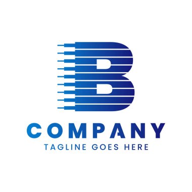 B Harfi Dinamik Teknoloji Logosu, yenilik, hız ve ilerlemeyi simgeliyor.