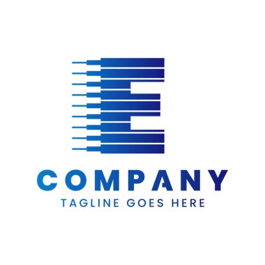 E Harfi Dinamik Teknoloji Logosu, yenilik, hız ve ilerlemeyi simgeliyor.