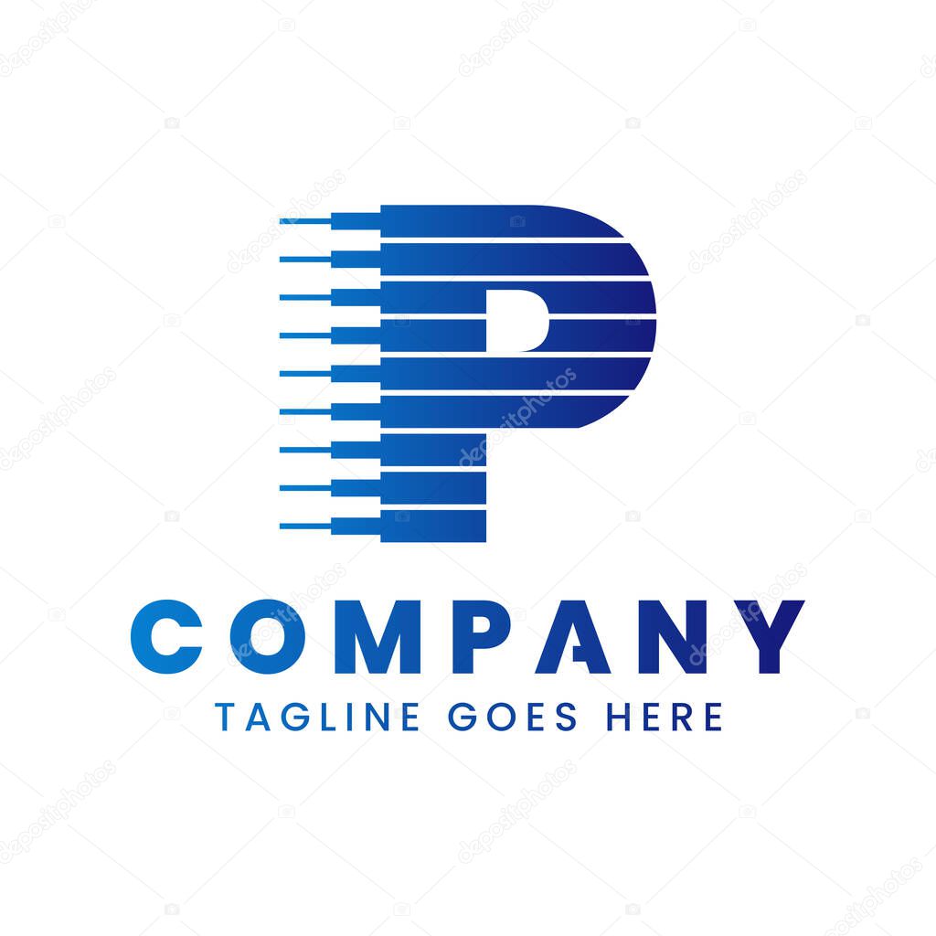 Letter P Dynamic Technology Logo, symbolizing innovation, speed, and advancement
