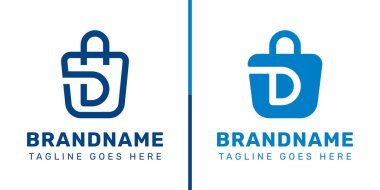 D Harfi Alışveriş Torbası Logosu Seti, kolaylığı, tarzı ve perakendeciliği simgeliyor