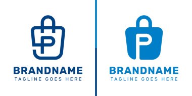 P Harfi Alışveriş Torbası Logosu Seti, kolaylığı, tarzı ve perakendeciliği simgeliyor