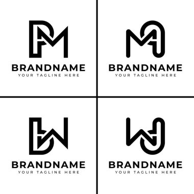 Letters PM QM BW DW Monogram Logo Set, for business with PM MP QM MQ BW WB DW WD initials clipart