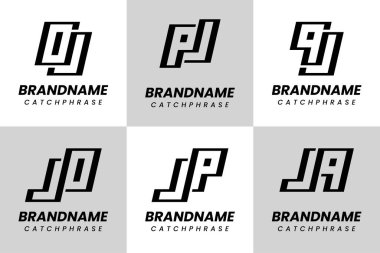 Harfler JO OJ JP JJ JQ QJ Monogram Logo Set, herhangi bir iş için uygun