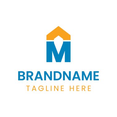 M harfi Home Property Logosu, bir ev veya mülk yapısını temsil eder