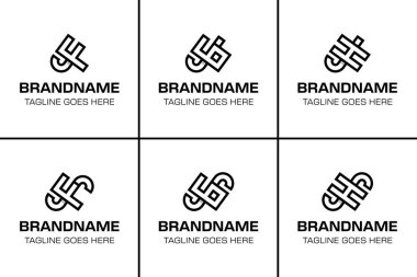 Harfler JF JG JH SF SH Monogram Logo Set, ya da FJ GJ FS GS HS baş harfleri