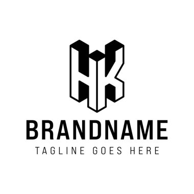 HK 3D Monogram Logosu Harfleri, Hong Kong veya KH harfleri için profesyonellik ve yenilikçiliği temsil ediyor