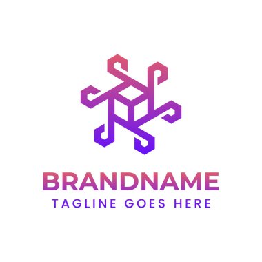 Modern Blokchain Logosu, kripto para birimi, fintech ve merkezi olmayan sistemler için