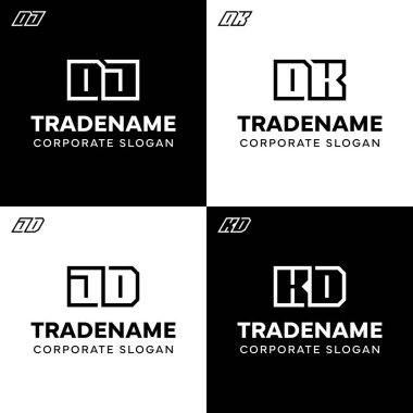 Letters DJ JD DK KD Square and Dynamic Logo Set clipart