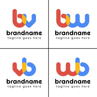 Harfler bv vb bw wb Playful Logo, eğlenceli, enerjik ve neşeyi temsil eder