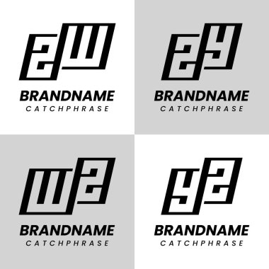 ZW WZ ZY YZ Monogram Logo Seti, her iş için uygun