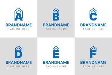 A B C C E F Ev Emlak Logosu, bir ev veya mülk yapısını temsil eder