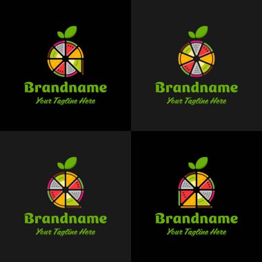 A Q Q R Meyve Suyu Logosu dilimlenmiş karpuz, portakal, kivi ve ejderha meyvesinden oluşur.