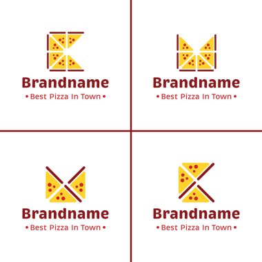 K ve M harfi pizza logosu, pizzacılar, yemek dağıtım hizmetleri veya restoranlar için.