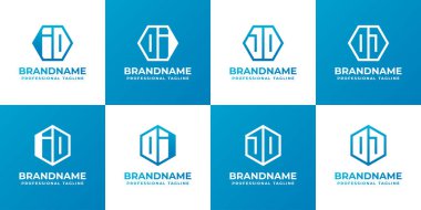 Harfler DI ID DJ JD Hexagon Logo Set, DI ID JD baş harfleri ile iş için uygun