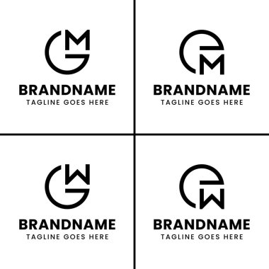Harfler GM EM GW EW Monogram Logo Set, GM MG EM ME GW EW baş harfleri