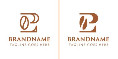 LP veya PL Kahve Fasulyesi Logosu, kahve dükkanları, kızartma makineleri veya içeceklerdeki markalar için.