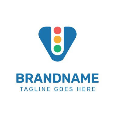 V harfi trafik ışığı logosu seti, teknoloji, navigasyon, ulaşım veya iletişim şirketleri için