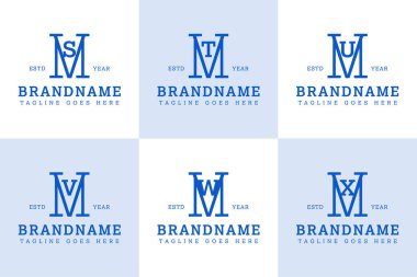 Letters MS MT MU MV MW MX Monogram Serif Logo, for business with SM TM UM VM WM XM initials clipart