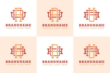 Harfler ARU AUR RUA RAU URA UAR Monogram Logo Seti, her marka için uygun