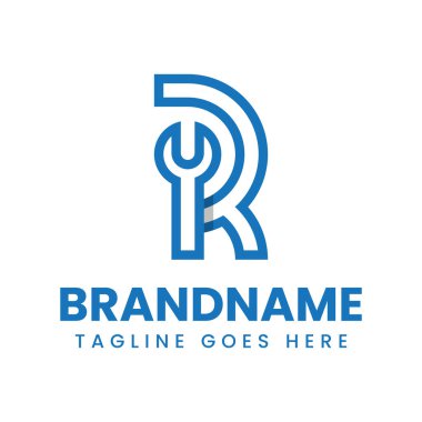 Harf R Wrench Logosu, otomotiv, onarım veya mühendislik endüstrisi için ideal.