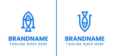 A ve U harfi ya da V balık logosu seti, adaptasyon, akıcılık ve birliği simgeler.