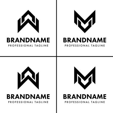 WA ve VM Monogram Logo Set harfleri, WA AW VM MV baş harfleri ile her iş için uygundur