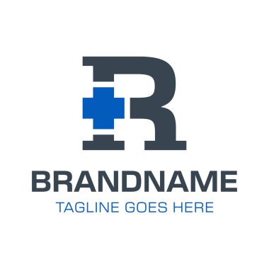 Harf R Plus Sağlık Logosu, tıbbi bakım, sağlık ve sağlığı simgeliyor.