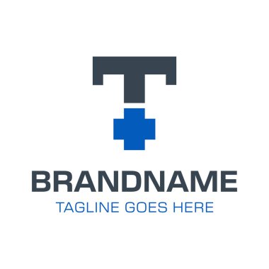 Harf T Plus Sağlık Logosu, tıbbi bakım, sağlık ve sağlığı sembolize ediyor