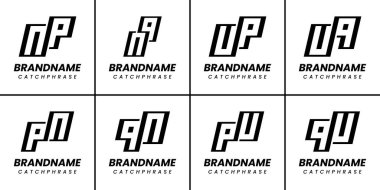 Harfler NP PN NQ QN UP PU UQ QU Monogram Logo Set, her iş için uygundur