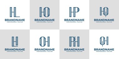 Harfler HL LH HO OH HP PH Karargah QH Çizgili Logo Seti, her iş için uygun