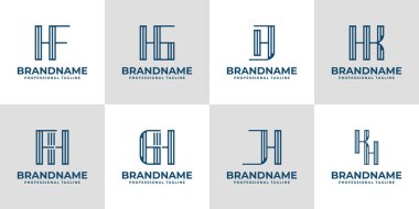 Harfler HF FH HG GH HJ JH HK KH Stripe Logo Seti, her iş için uygundur