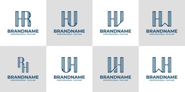Harfler HR RH HU HV VH HH WH Stripe Logo Seti, her iş için uygundur
