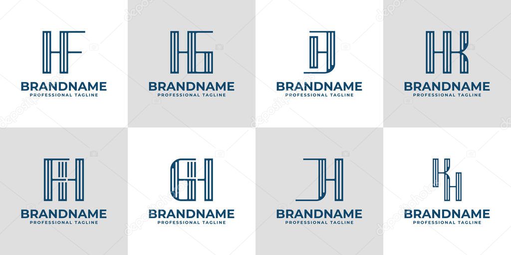 Letters HF FH HG GH HJ JH HK KH Stripe Logo Set, suitable for any business