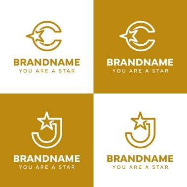 C ve J Yıldız Logo Seti, başarıyı, özgürlüğü ve primi temsil ediyor.