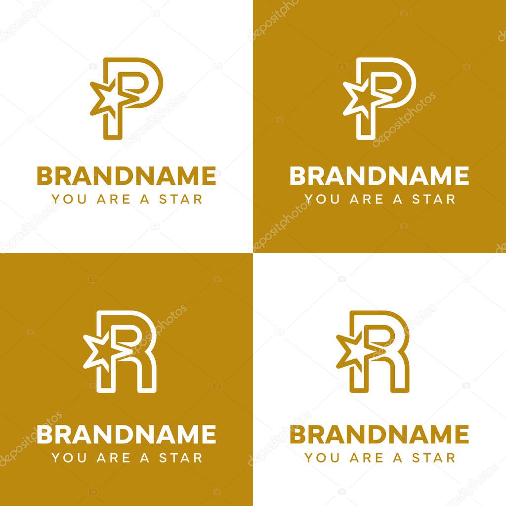 Letter P and R Star Logo Set, representing success, freedom and premium