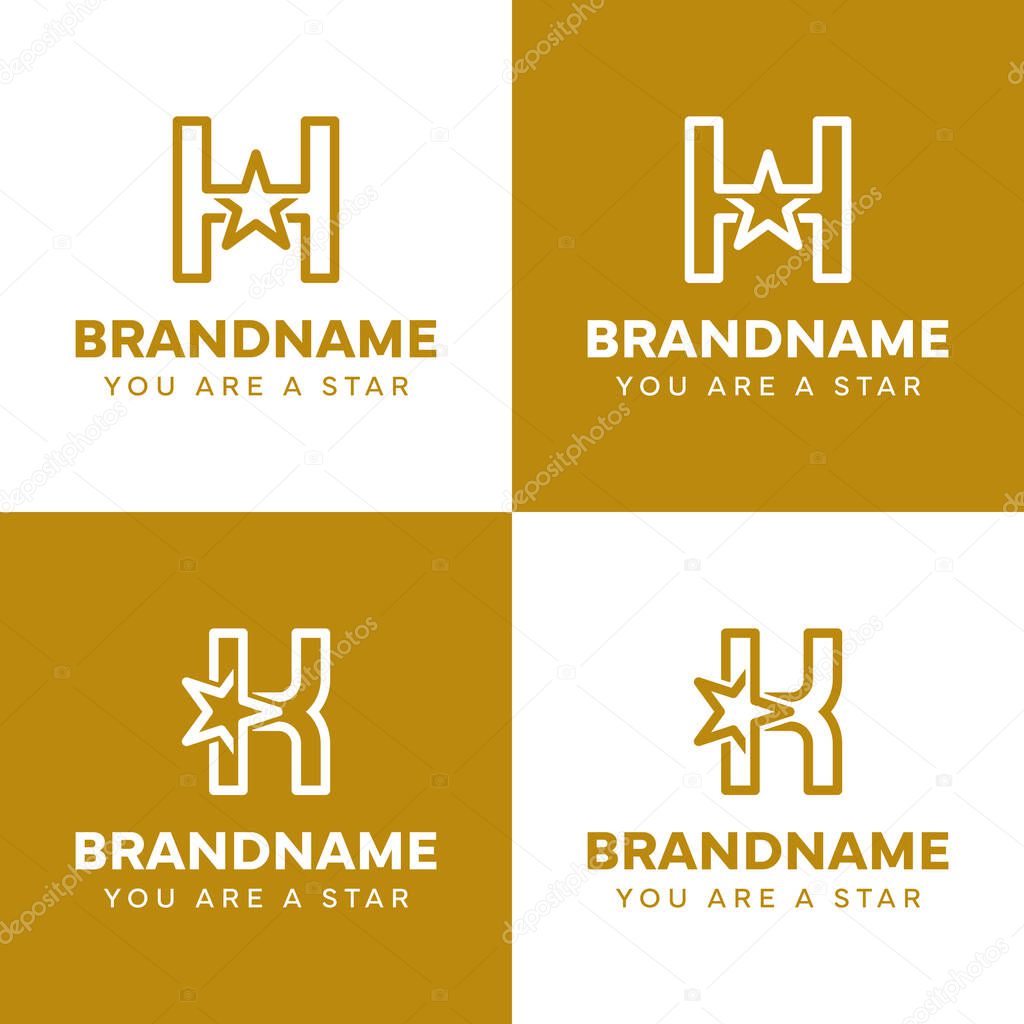 Letter H and K Star Logo Set, representing success, freedom and premium