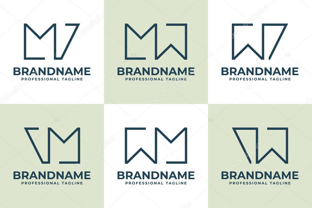 Letters MV VM MW WM WV VW Monogram Logo