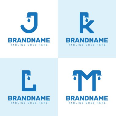 Harf J K L M Musluk Musluk Tesisat Logosu Seti, profesyonel ve güvenilir tesisat çözümlerini sembolize ediyor