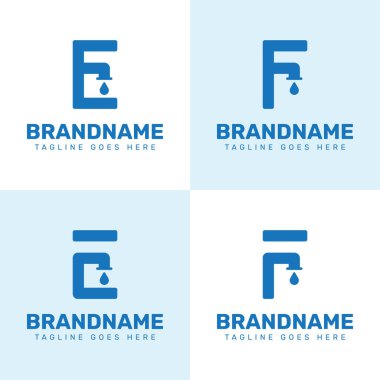 E harfi ve F harfi musluk musluğu tesisat logosu seti, profesyonel ve güvenilir tesisat çözümlerini sembolize eder